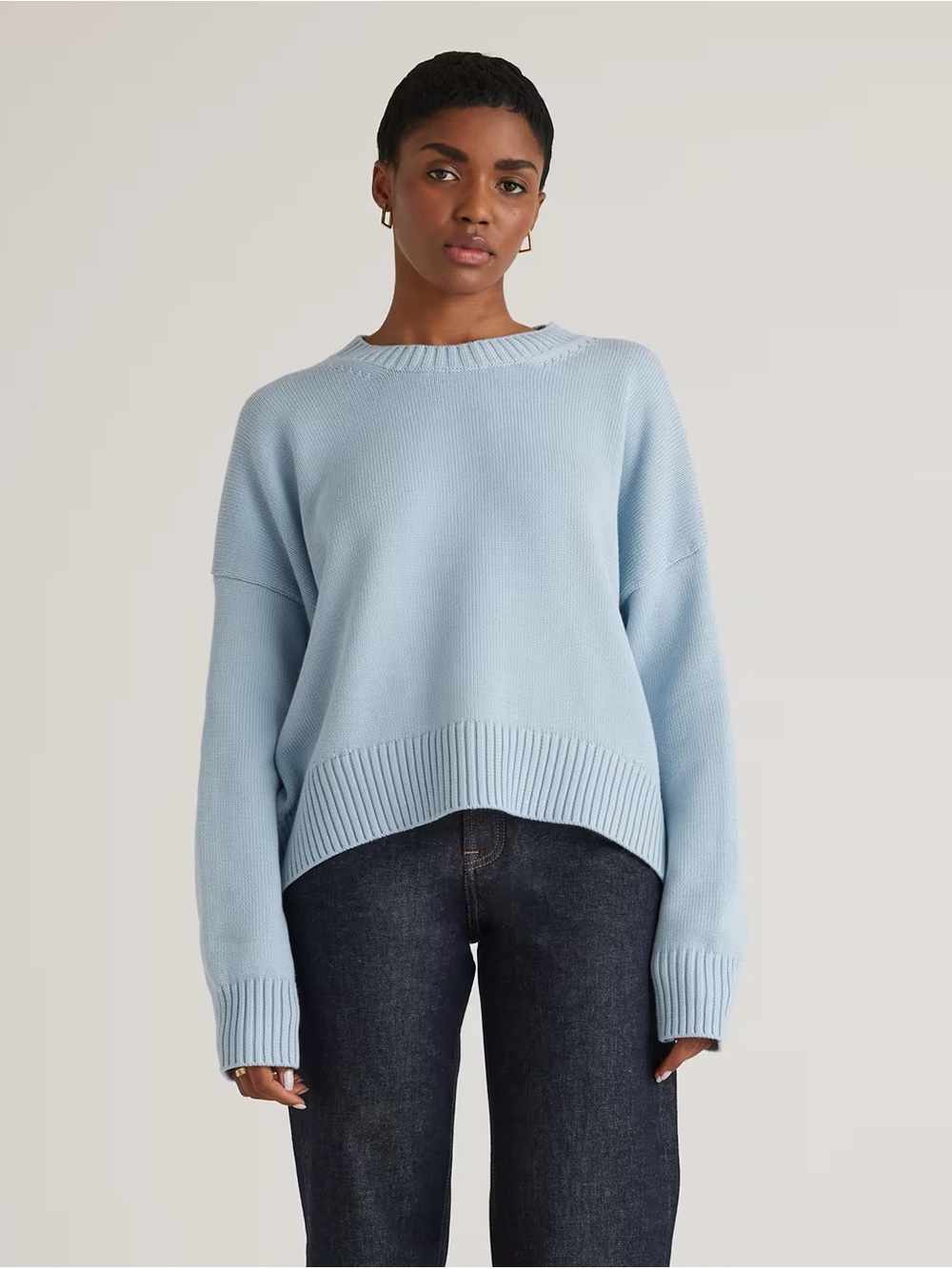 Quince 100% Organic Cotton Boyfriend Crew Sweater Sky Blue Size Medium Like New